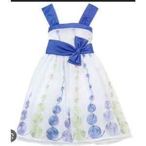 Girls Emily Rose Dress Size 4 White and Blue